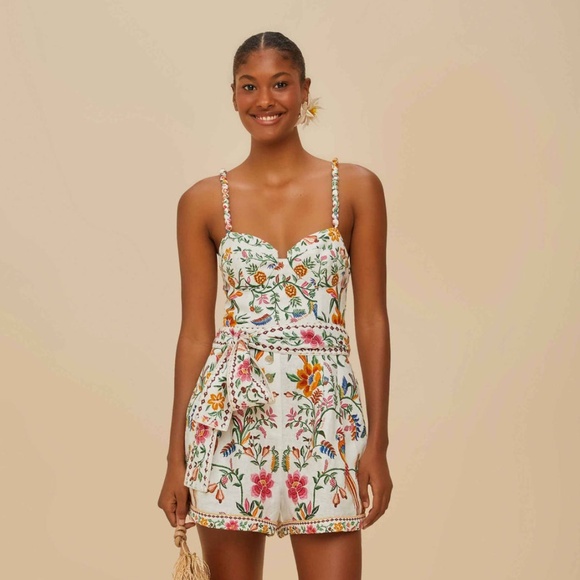 FARM Rio Pants - Farm Rio Off-White Delicate Forest Romper